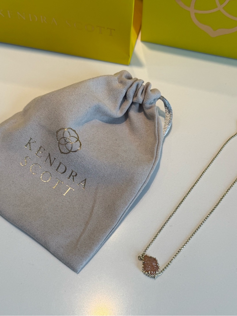 Kendra Scott Gold Necklace with Pink Crystal Pendant
